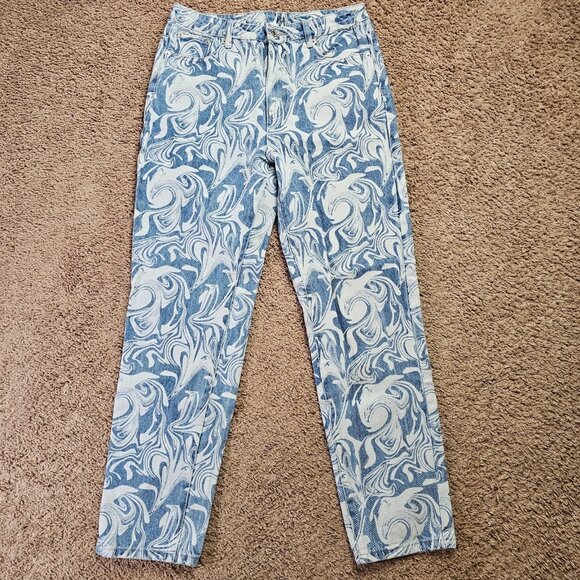 Adika Denim - Adika Jeans Womens 30x28 Blue High Rise Straight Cotton Denim Swirl Print